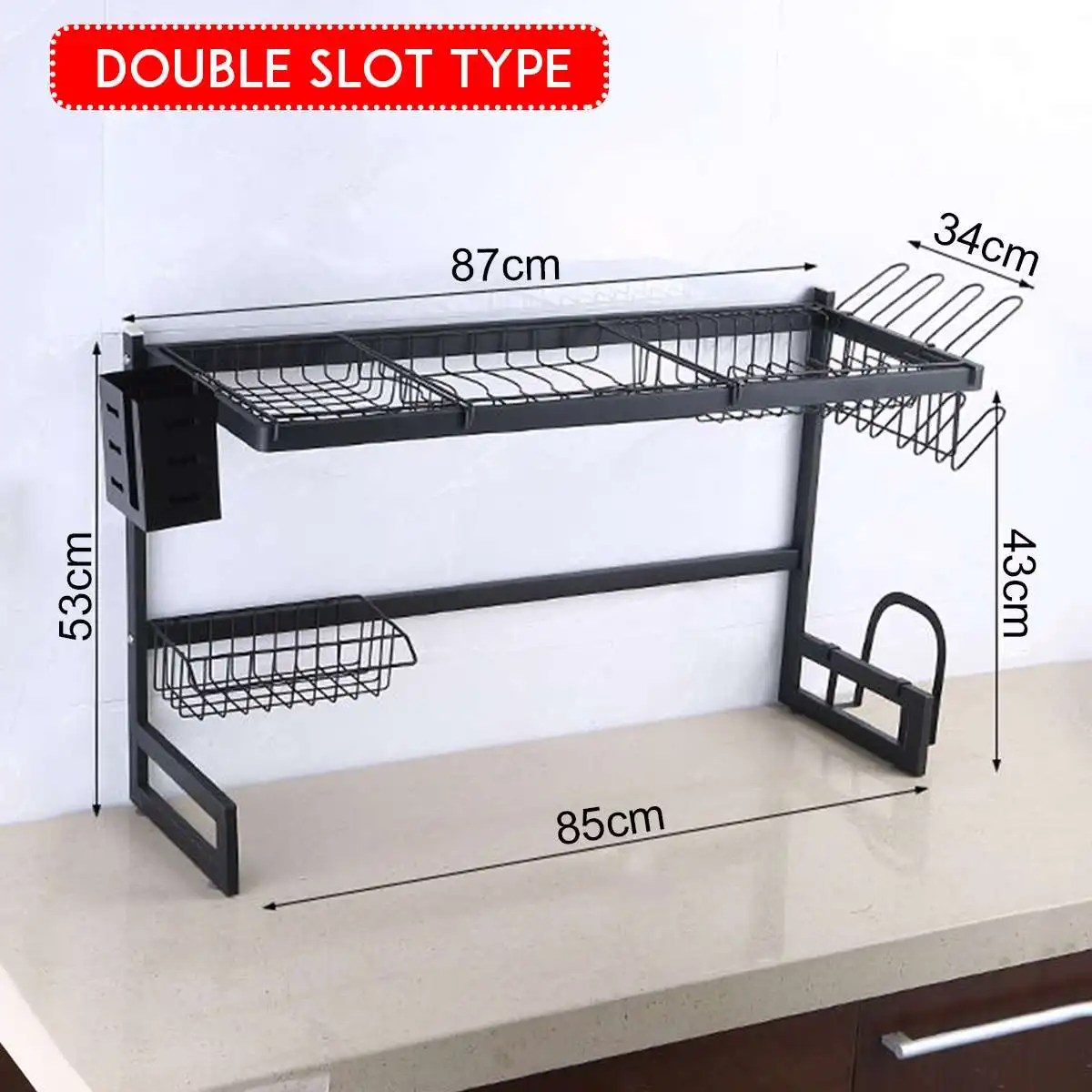 

Kitchen Shelf Organizer Dish Drying Rack Over Sink Utensils Holder Bowl Dish Draining Shelf Kitchen Storage Countertop Organizer