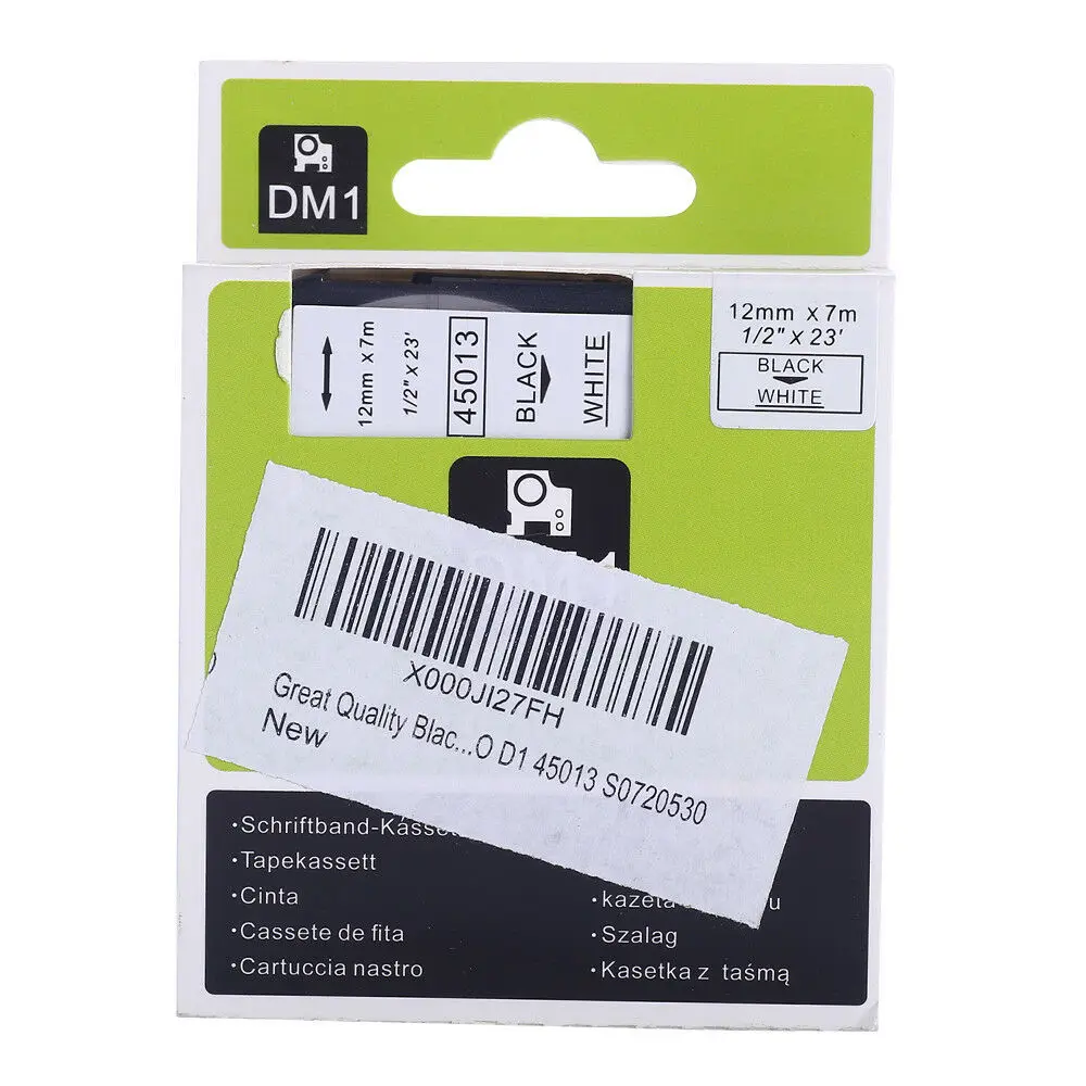 Этикеточные ленты совместимые с Dymo D1 45013 черные белые 12 мм X7 метров|Чернильные