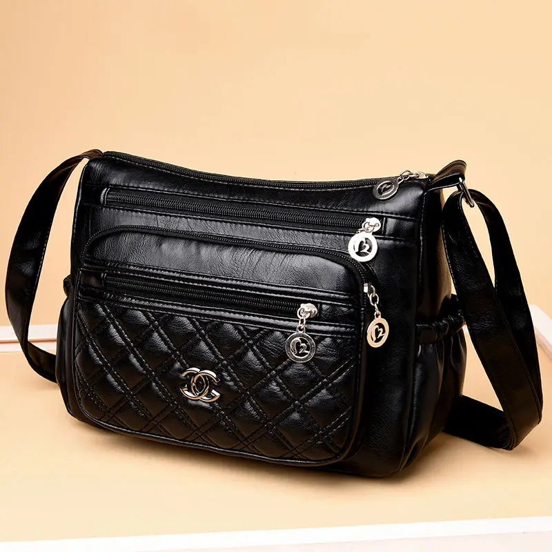 

2021 New Joker Middle-aged Women's Bag Mother's Bag Multi-layer Soft Leather Single Shoulder Messenger Bag Designer Bag