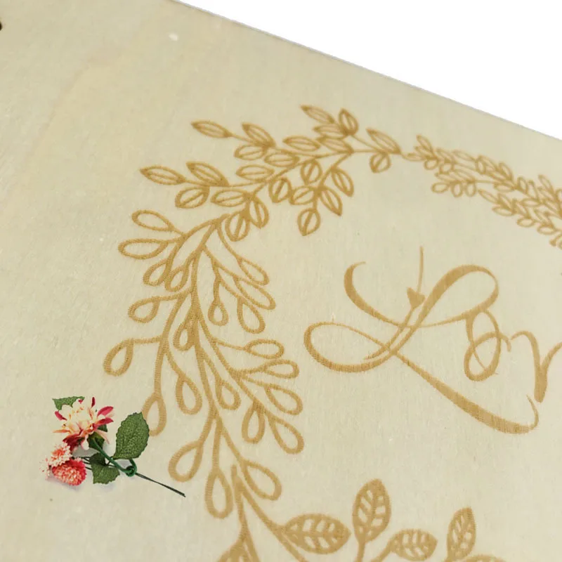 40 Page Personalized Guest Book Wreath Garden Wedding Engraved Wooden Floral Decor |