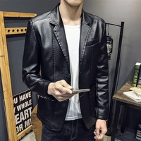 fallwinter mens faux leather blazer suit jacket popular 2021 new business slim youth fashion popular casual lapel blazer men