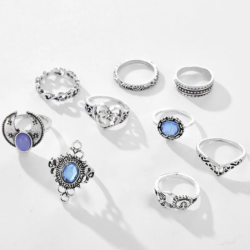 Комплект колец Tocona с Луной и звездами для мужчин женщин винтажный комплект из 10