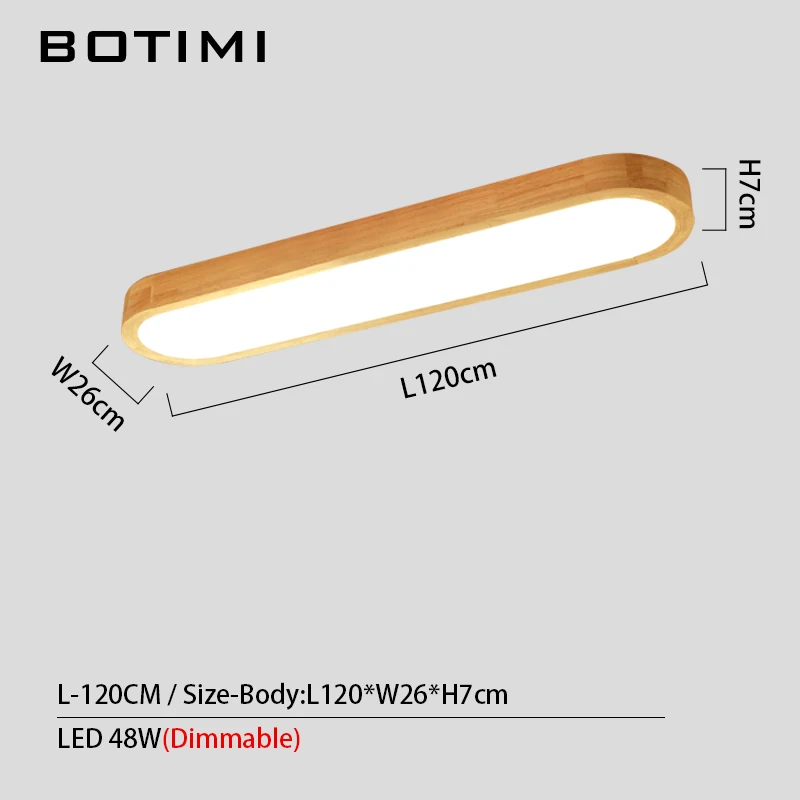 L-Dimmable BOTIMI 220V светодиодный потолочный светильник s с длинным деревянным абажуром для гостиной, поверхностный монтаж, потолочный светильник, светильник для коридора - Цвет корпуса: L-Dimmable