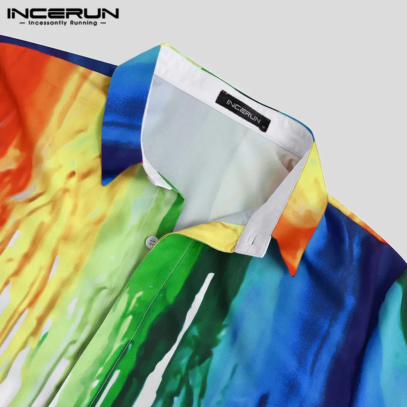 Мужская рубашка с отворотом INCERUN приталенная брендовая Повседневная длинным