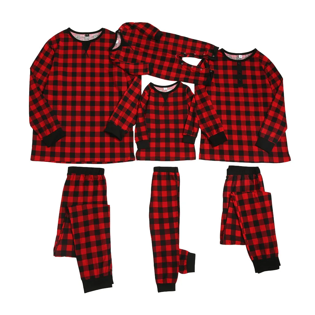 #47 теплая Рождественская клетчатая домашняя одежда для отдыха родителей и детей