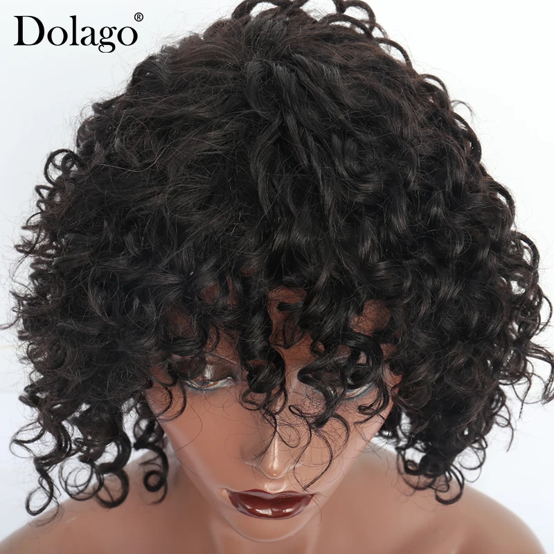 Deep Curly Human Hair Wigs Short Bob Wig Full Machine Made With Bangs Fashion Style 150% Density For Women Natural Color |
