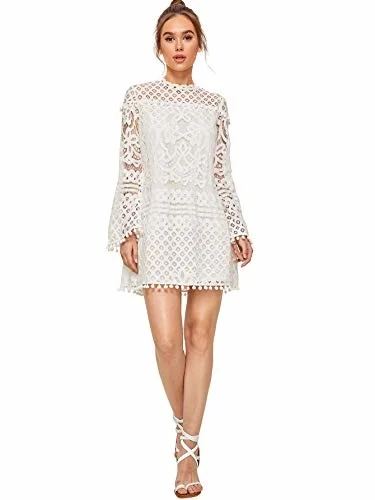 

Shein Women Chopped Sheer Lace Bell Mouwen Dress