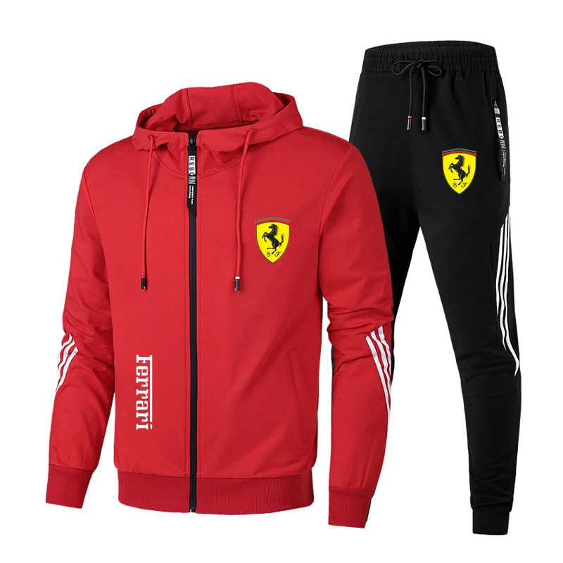 

2021 New Men's Football Suit Zipper Hooded Jacket + Pants Two Sports Track Suits Men's Sportswear Brand Clothing Track Suits
