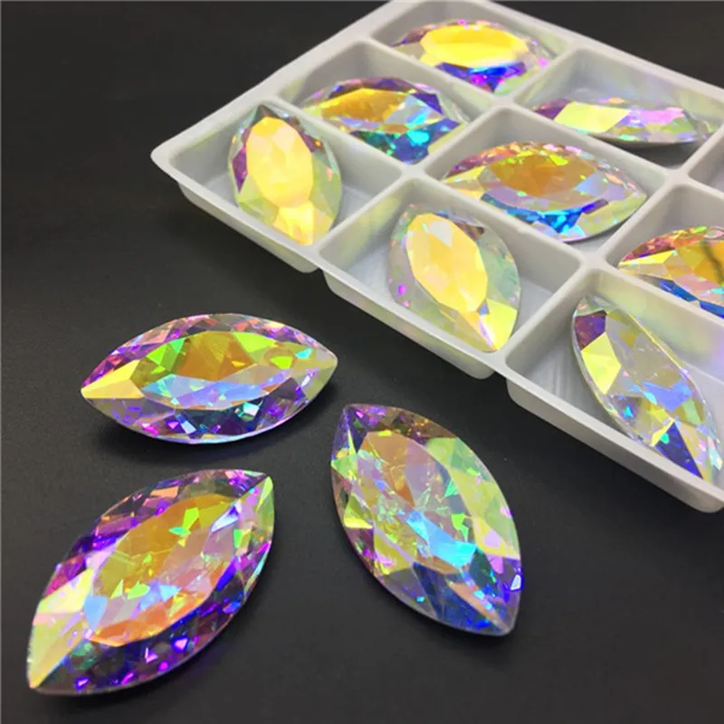Navette 7x15mm 42pcs TopStone K9 стекло кристалл AB с лошадью из стразов Глаз падение Круглый Rivoli Прямоугольник Pointback Необычные изготовление каменных ювелирных изделий - Цвет: Navette 7x15mm 42pcs
