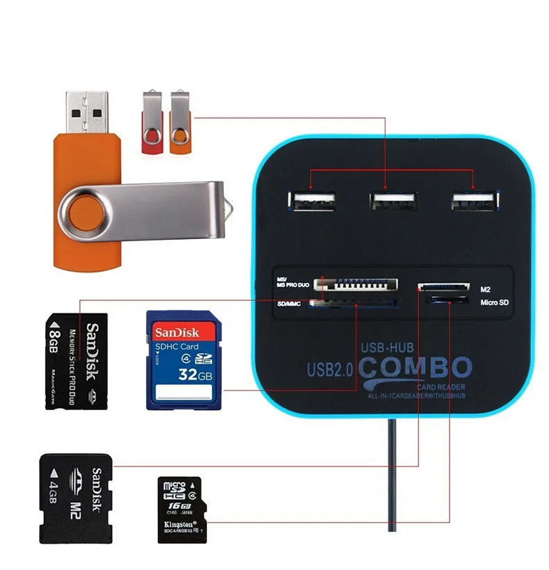 Порты и разъёмы usb-хаб кард-ридер мульти USB разветвитель 7 в 1 Поддержка Micro TF/SD/M2 MS