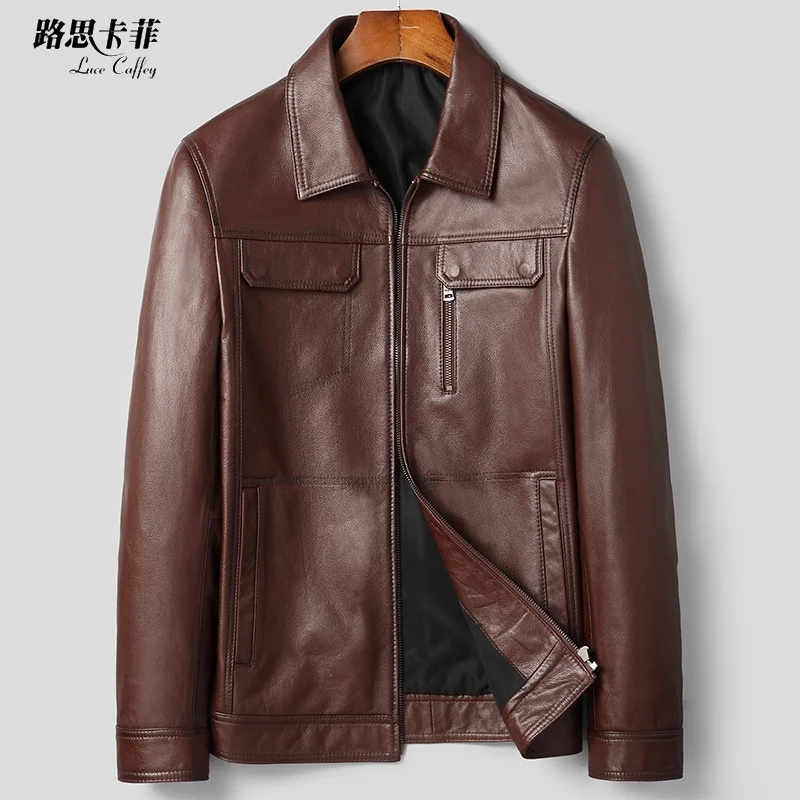 

2021 new men's leather jacket short headcoat cowhide Lapel slim Korean jacket locomotive spring and autumn coat