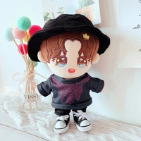 wang yibo black printed t shirt pants suit 20cm doll dress up with hat doll clothes suit muppet christmas gifts