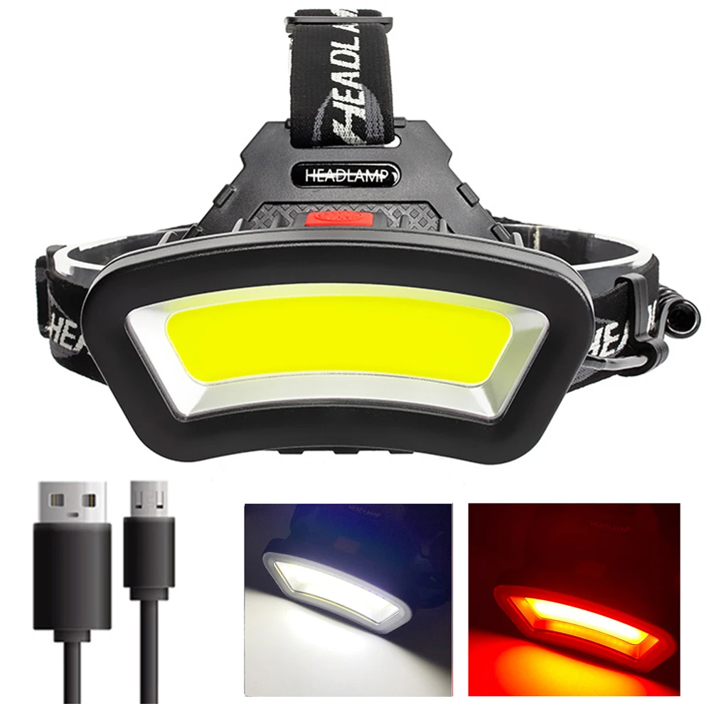 

COB Floodlight LED Headlight 3 Modes Waterproof Super Bright Headlamp Rechargeable Fishing Lights Powered By 2x18650 Batteries