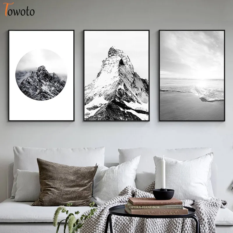 Настенная картина в скандинавском стиле черно белый постер с принтом пейзажа и