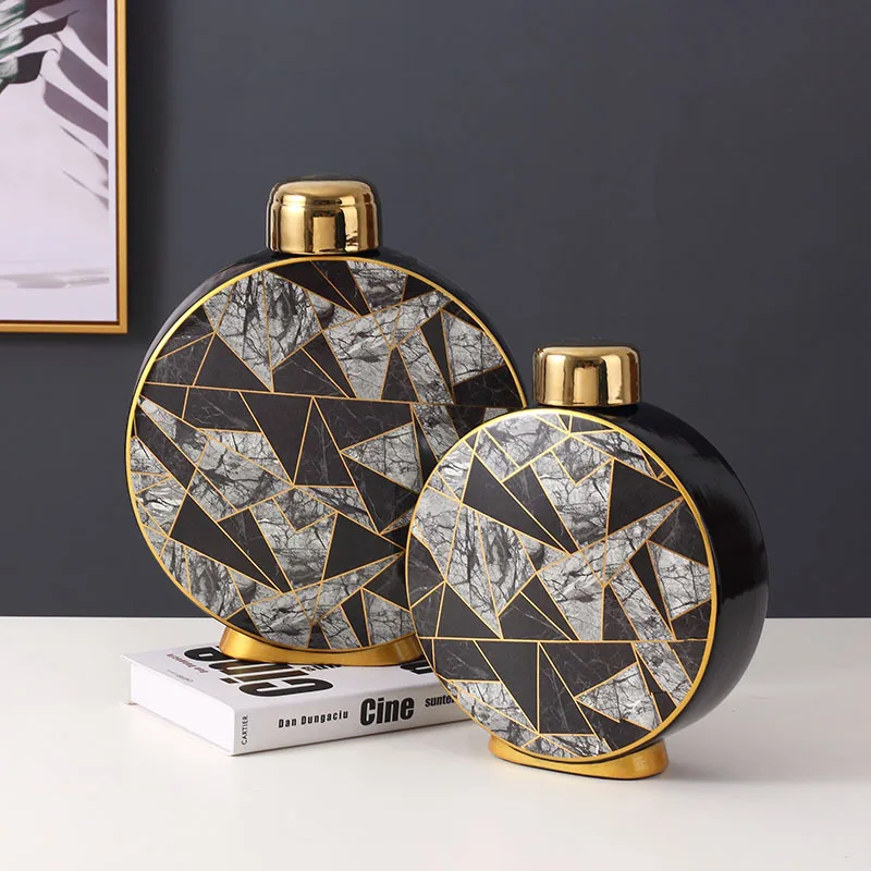 

Simple European stone pattern color matching ceramic can ornament household living room porch storage can decoration can flower