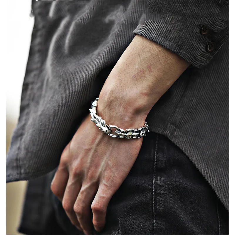 S925 Sterling Silver Bracelet Male Personality Fashion Jewelry Boy Birthday Gift New Year Hip Hop Punk Style | Украшения и