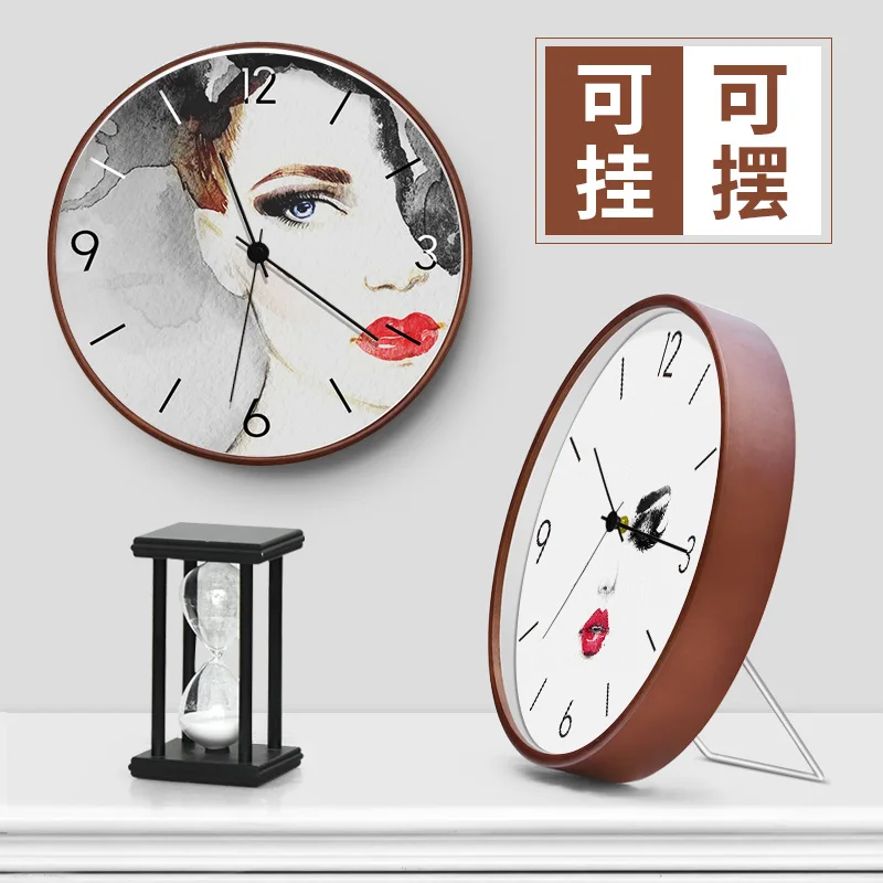 

Red Lips Solid Wooden Wall Clock Modern Design Vintage Rustic Clock Home Office Cafe Decoration Art Large Wall Watch Digital