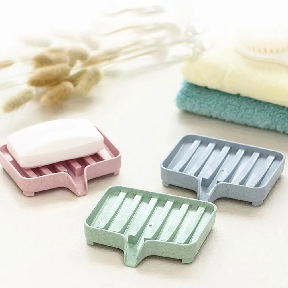 

New Bathroom Dish Plate Wheat Straw Plastic Non-slip Soap Holder Draining Shelf Bathroom Soap Dish Storage Box Organizer Rack