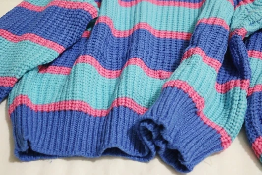 Autumn and winter women's LAZY letters embroidered color striped high collar loose sweater women | Женская одежда