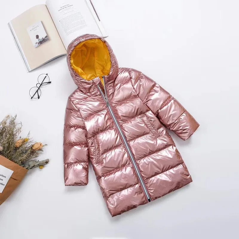 Куртки для девочек серебристого цвета мальчиков Детская зимняя пуховая одежда