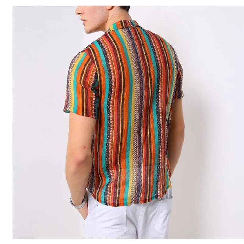 2019 мужские летние модные топы рубашки Повседневная полосатая футболка с принтом