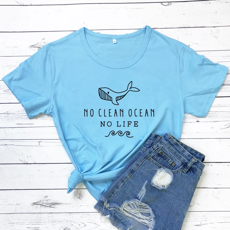 Женская футболка с принтом No Clean Ocean Life Eco забавная коротким рукавом и надписью Earth