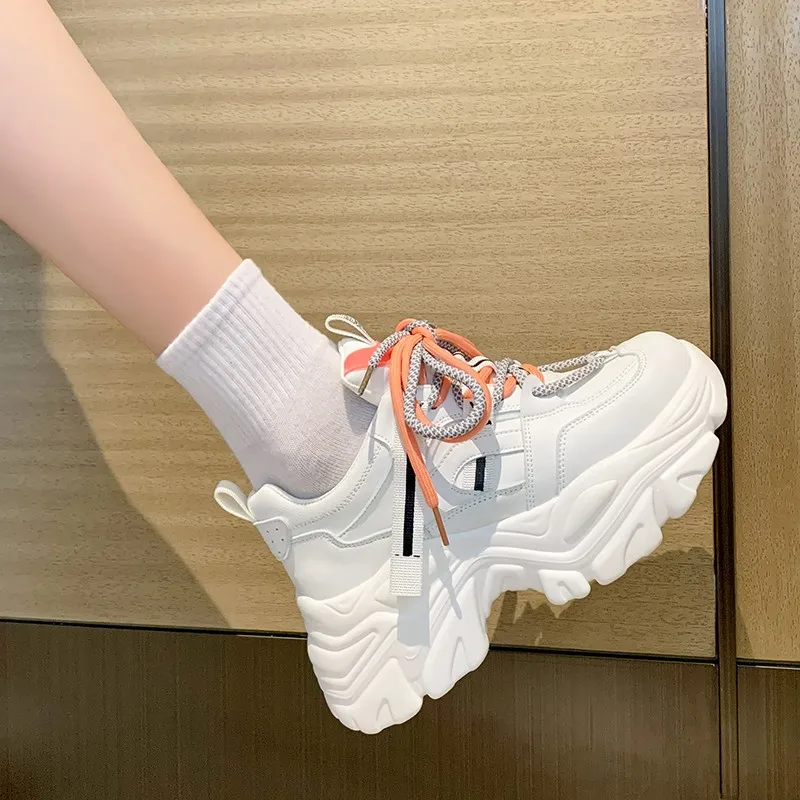 

Thick-soled daddy shoes fall 2021 new color matching laces short white shoes casual national tide sports shoes cool