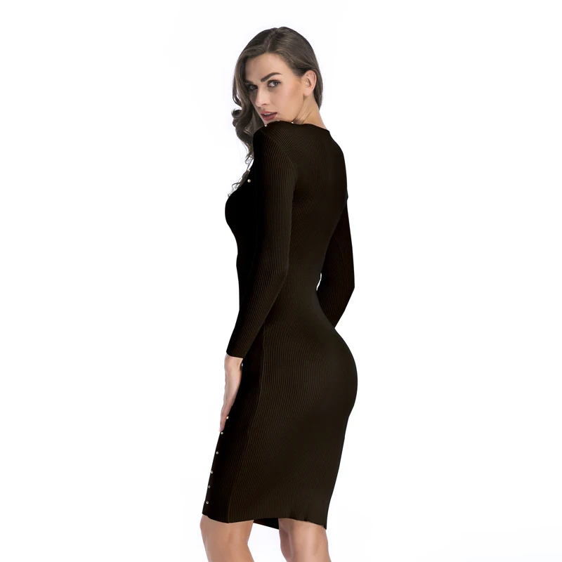 

2021 Spring Slim Waist Pencil Skirt Hollow Out Wrap Sexy Dress Black Party Bodycon Elegant Night Women Knitted Dresses Casual