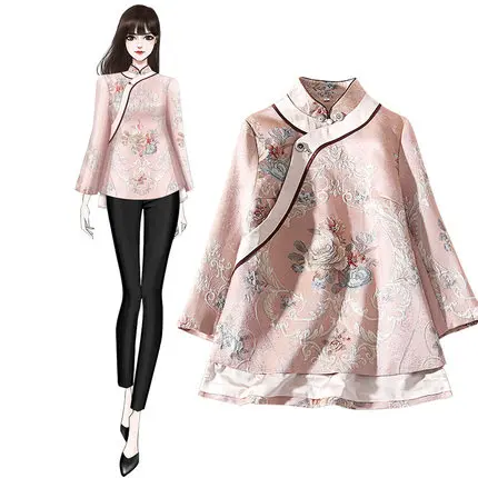 Бутик 2020 китайские новогодние розовые винтажные традиционные куртки |