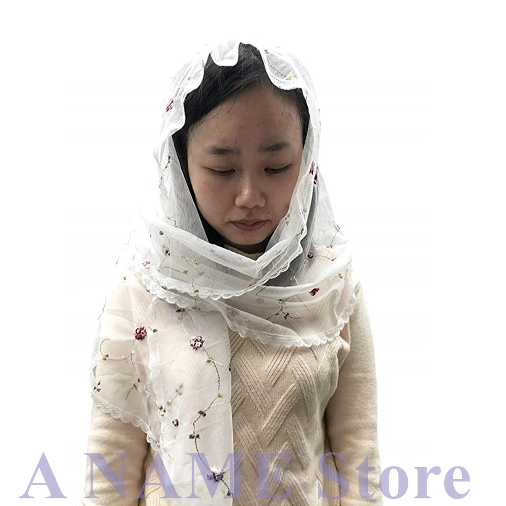 Женская Длинная фата для церкви черная или цвета слоновой кости с цветочным