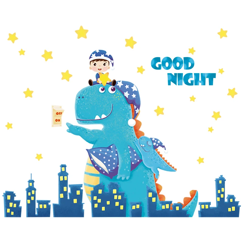 

Cartoon Dinosaur Wall Stickers for Kids Rooms Decoration Boy Baby Bedroom Art Decals Wallpaper DIY Mural Home Decor Accessories