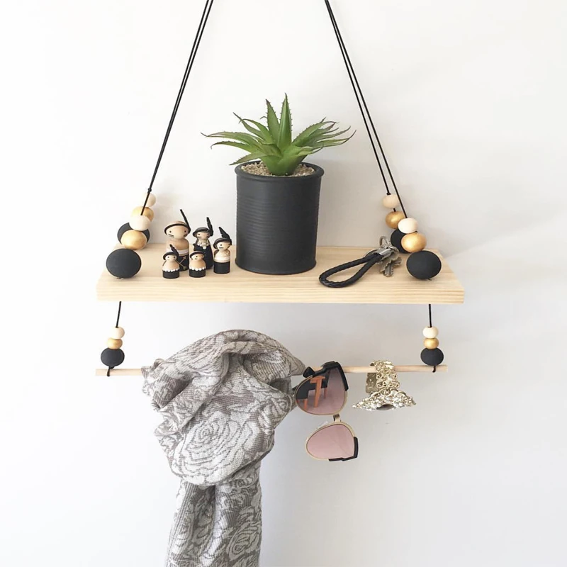 

Nordic Style Children Room Decorative Shelf Wooden Bead Double-layer Swing Rack Shelves Nursery Home Wall Decor Kids Bedroom Dec
