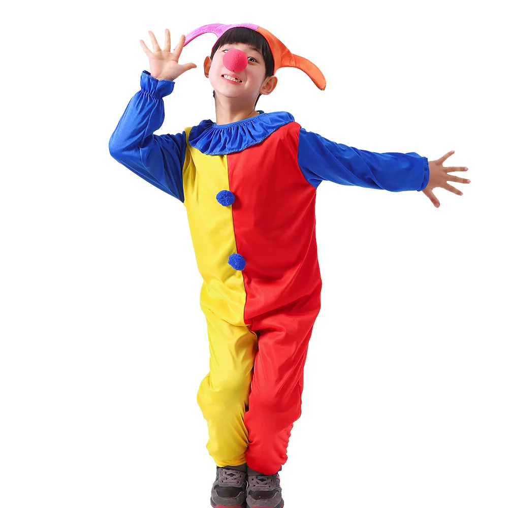Хэллоуин Дети Мальчики костюм клоуна для косплея детский сад Комбинезоны и шляпа