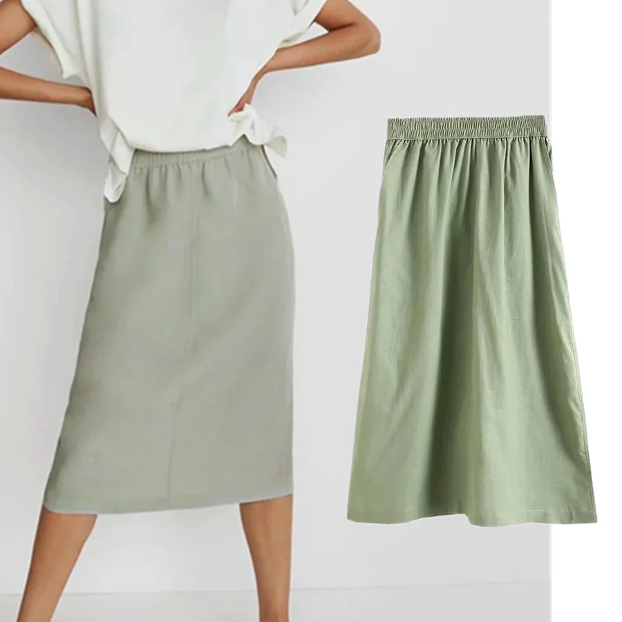 

Юбка Maxdutti Женская в этническом стиле, однотонная длинная юбка средней длины из льна и хлопка, с эластичным поясом, мода 2021