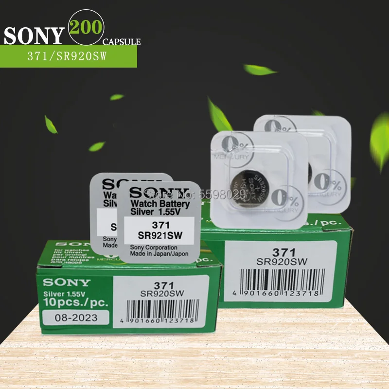 

200 шт. для Sony 100% оригинальный 370 AG6 371 SR920SW 920 1,55 в аккумулятор для часов SR920SW 371 Однослойная Упаковка Сделано в Японии