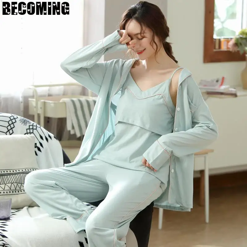 Хлопковая пижама для беременных женская одежда кормления ночное белье сна