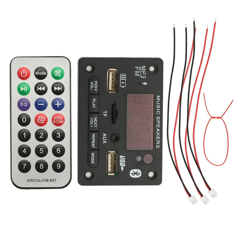 

6W Amplifier MP3 Decoder Board DC 5V 12V Audio Module TF FM Radio Recording Wireless Handsfree with USB Charging Port