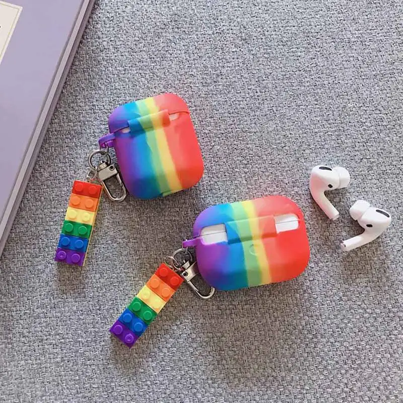 

Rainbow Color Silicone Protective Case Cover for AirPods 1 2 AirPods Pro 3 Earphone Case Charging Box With Blocks Accessories