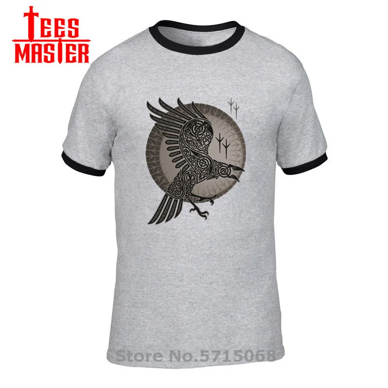 HQ Винтаж Viking RAGNAR RAVEN Футболка мужская старый Норс руны баннер с птицами Летний