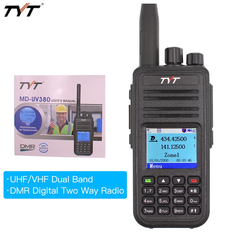 Dual Display Color Walkie Talkie TYT MD-UV380 Dual Band Radio VHF+UHF Digital DMR Two Way Radios MDUV380 Dual Time Transceiver