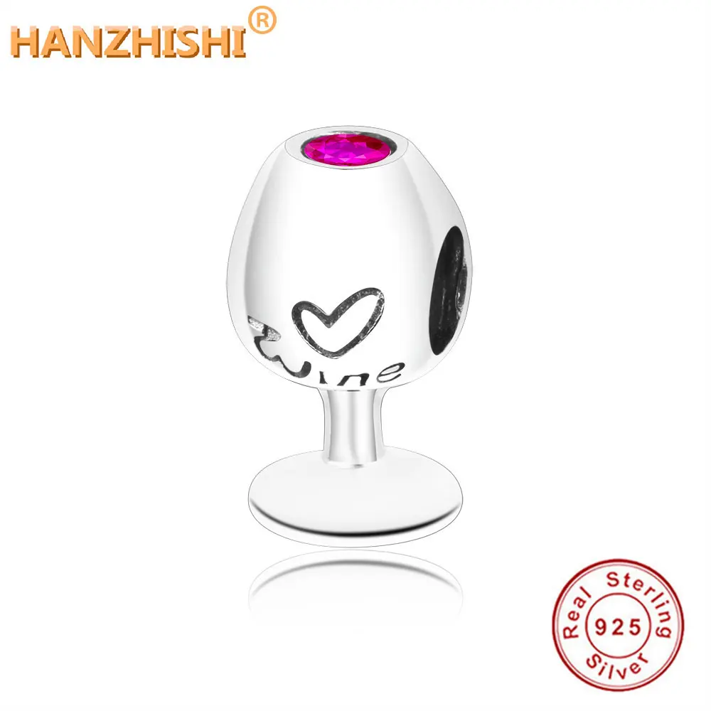 Мода новый 925 пробы серебро Вино Кубок сердце Очаровательные бусы с красными ЧР
