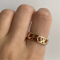 new ins creative simple brwon spotted cute cow alloy pattern enamel dripping oil ring for women girls fashion jewelry gift