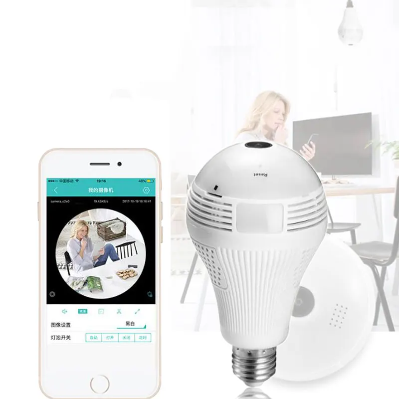 Лампа лампа камера wifi 360 ° панорамный инфракрасный E27 охранное наблюдение Крытый