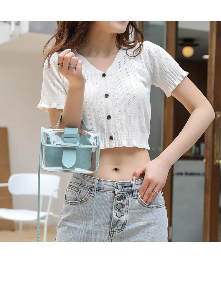 

Small Bag New Female Ins Kawaii Summer Fashion Transparent Brim Cute Sweet Jelly One Shoulder Inclined Shoulder Bag