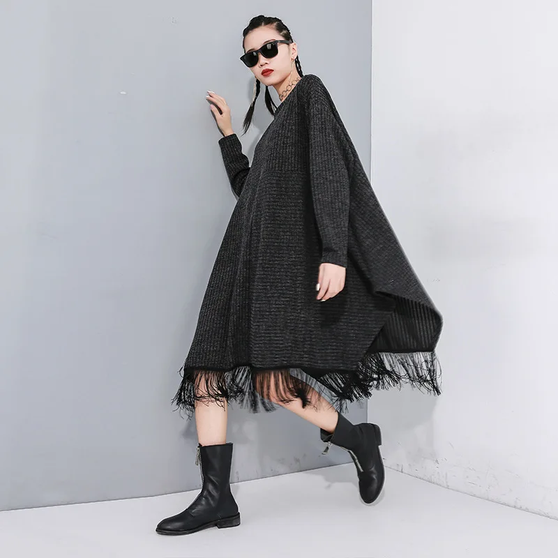 LANMREM Женский пуловер с круглым вырезом и кисточками толстовка летучая мышь