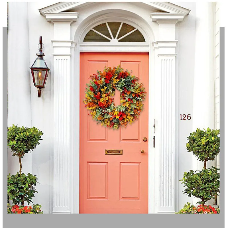 

Halloween decoration simulation autumn wreath colorful autumn eucalyptus wreath front door Thanksgiving decoration ideas