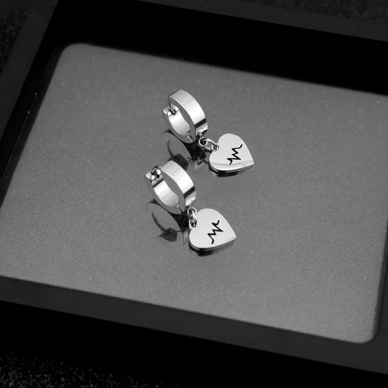 

Hoop Earrings For Women New Earrings Stainless Steel Love ECG Earrings Without Pierced Ear Clips Earings Fashion Jewelry 2021