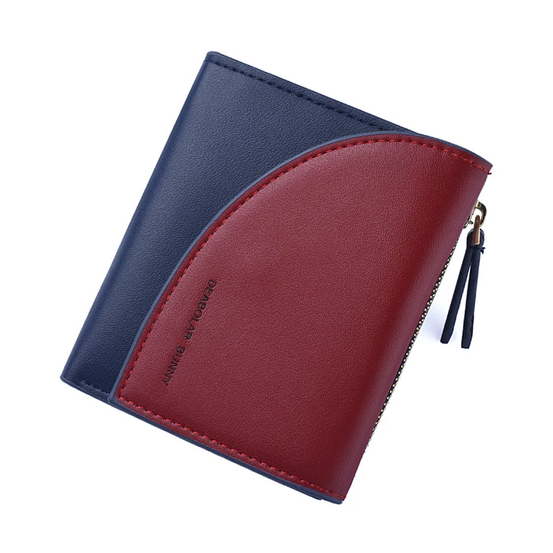 Wine Red Новые женские кошельки в стиле пэчворк с несколькими карточками, Короткий держатель для карт с кисточкой с молнией контрастного цвета, клатч, Женский кошелек для монет - Цвет: Wine Red