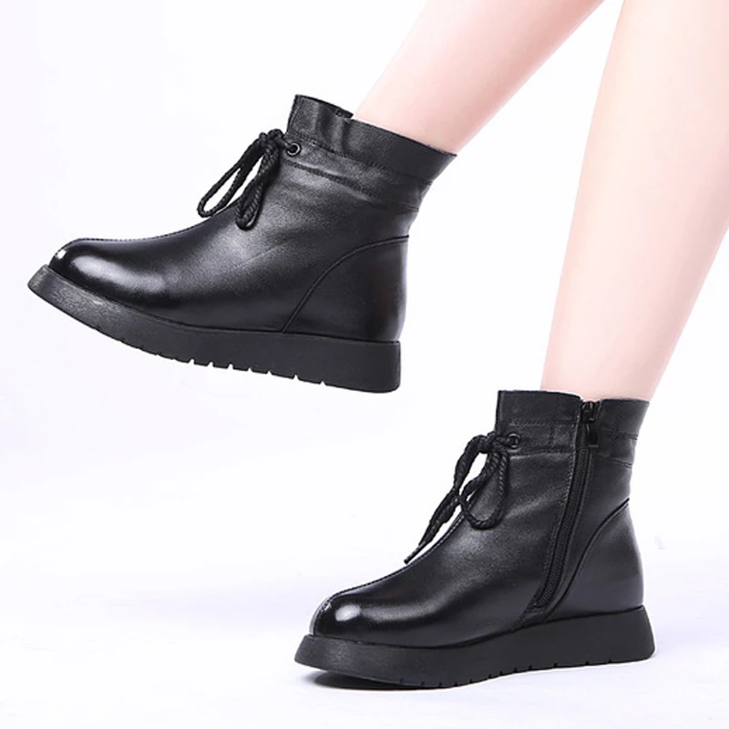 

CEYANEAO Women Snow Boots 2020 Waterproof 100% Genuine Leather Wool Platform Ankle Boots For Women Winter Fur Warm Flats
