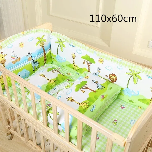 green 110x60cm Комплект постельного белья для новорожденных; хлопковая детская кроватка; бамперы; подушка для кроватки; матрац; подушка; наполнитель; детское постельное белье с героями мультфильмов - Цвет: green 110x60cm